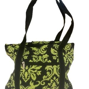 Elegant Belvah Black and Green Floral Tote Bag